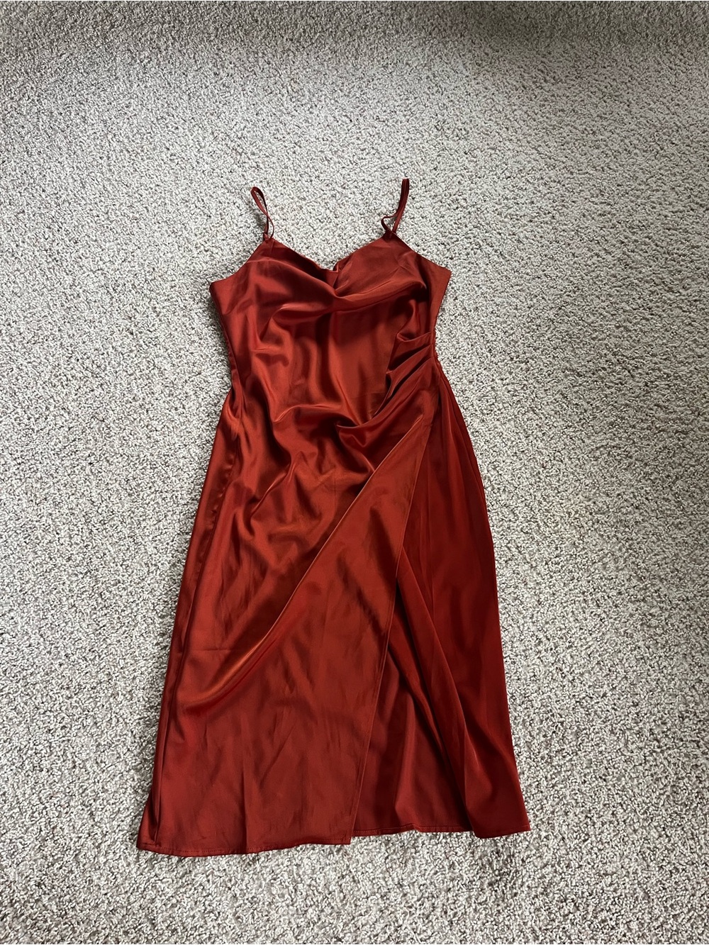 Lulu's Rust Satin Slip Midi Dress - Picture 1 of 3